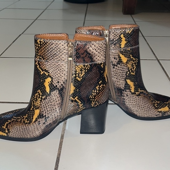 Franco Sarto Snakeskin Block Heel Square Toe Generous Bootie. - Picture 14 of 14